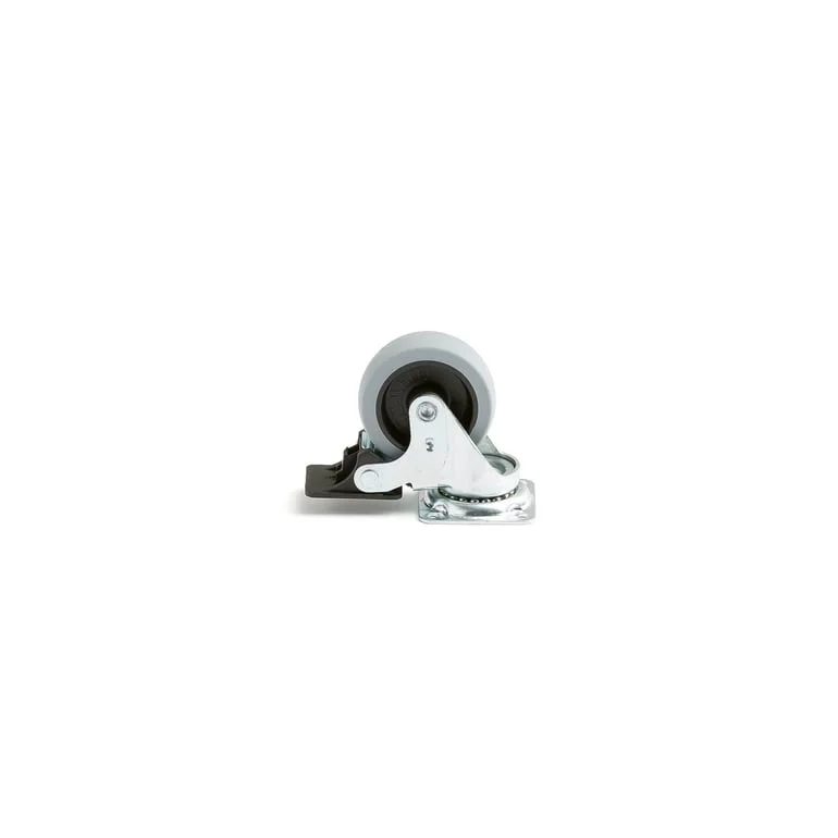 Länkhjul med broms för lätt industri - 50mm x 18mm - massivgummi
