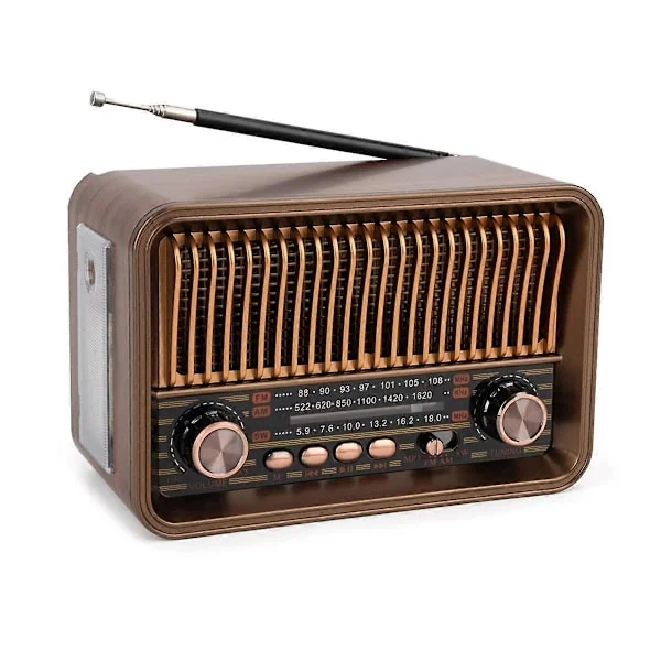 Bærbar FM AM SW Radio Vintage Radio Trådløs Bluetooth Højttaler med LED Lommelygte Understøtter TF Kort