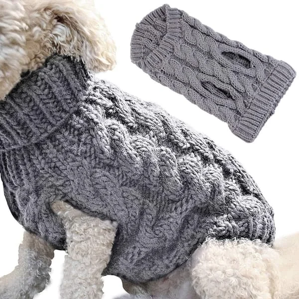 Dog Sweater Vest Warm Coat Pet Soft Knitting Wool Winter Sweater Knitted Crocheted Coat Clothes for Small Medium Dogs-Gray-Xl