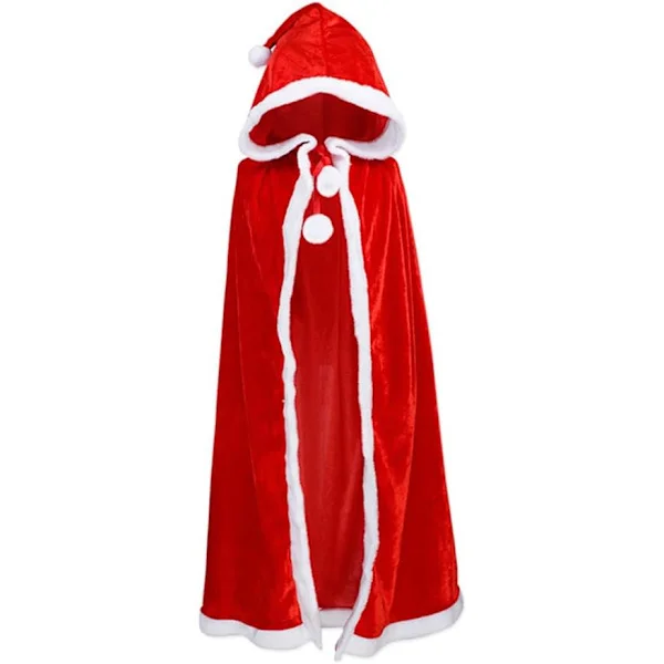 Jul Fløyel Sjal Kappe Kåpe Fru Julenisse Kappe Kåpe Halloween Kostyme Rød Med Hette 120cm/47