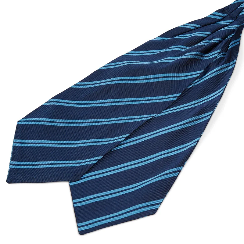 Blue Twin Stripe Navy Silk Cravat for Men