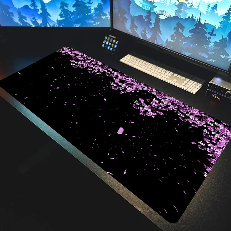 AliExpress - Kawaii Lila Blume Schreibtisch Matte Schwarz Sakura Gaming Mauspad Büro Teppich Kirschblüte 1200x600mm Mousepad Gamer Computer Matte