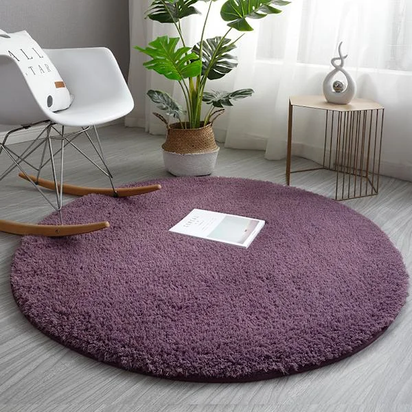 Round Thick Plush Rug for Living Room Bedroom - Purple Grey Diameter 160cm