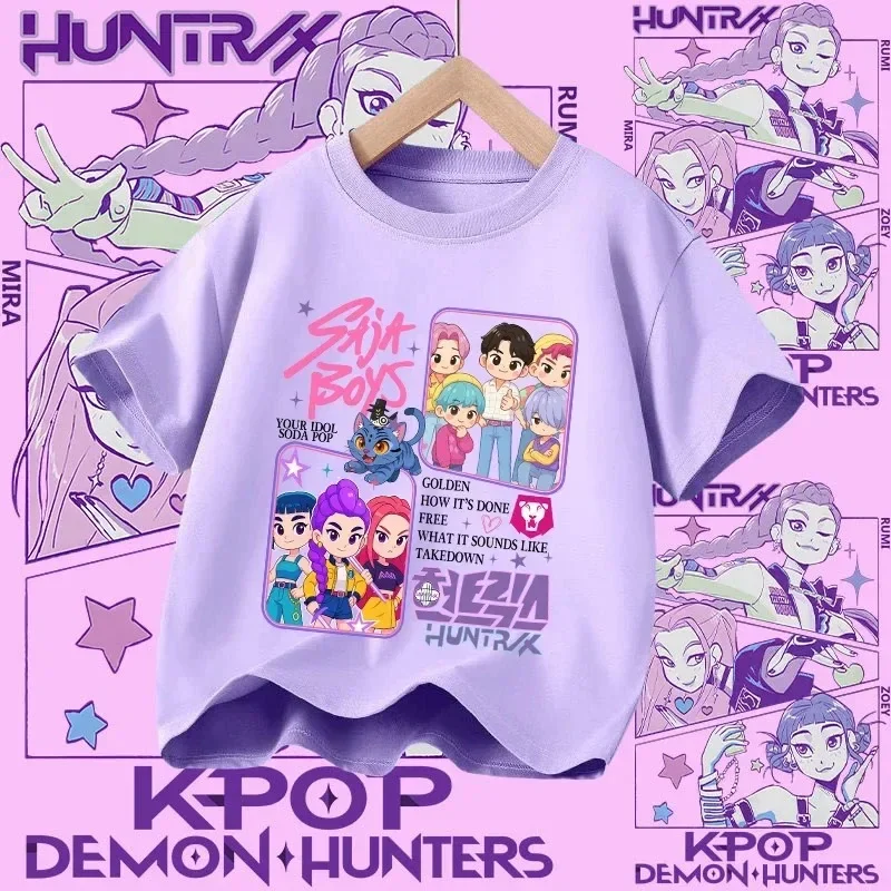 AliExpress - T-shirt Kpop Demon Hunters pour enfants, T-shirt à manches courtes pour filles, T-shirt Saja, T-shirt Kpop Demon Hunters, vêtements pour 