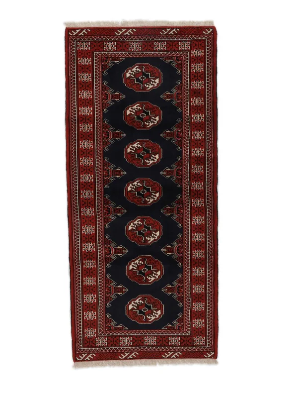 Turkaman Teppich Orientalischer Läufer Schwarz/Dunkelrot (Wolle, )