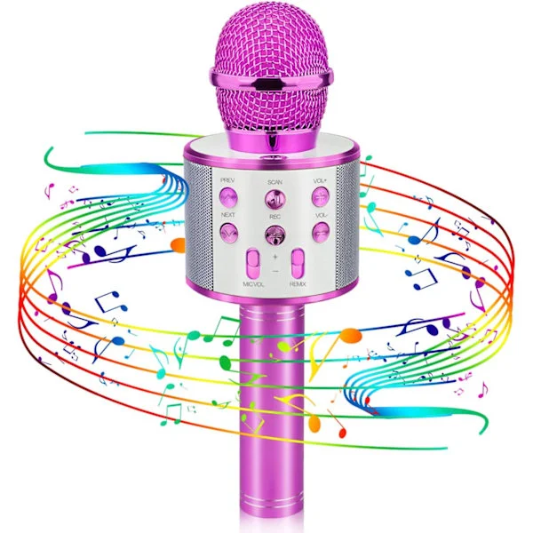 Beste gave til barn, trådløs karaokemikrofon bluetooth bursdagsgave 4-12 år jente gutt jul julestrømper - roserød
