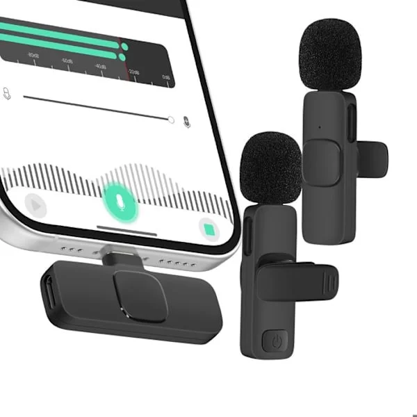 Microfon trådløs med USB C-modtager til smartphone sort