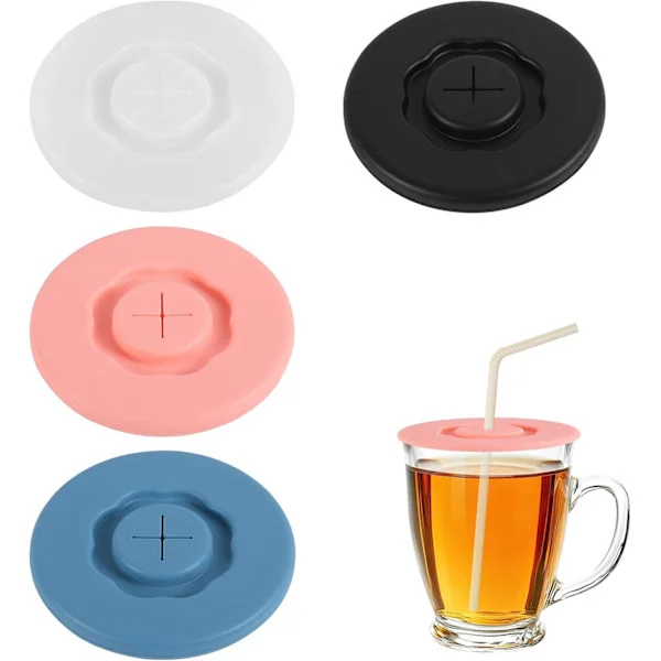 Reusable Silicone Lids for Mugs 4 Pieces - Airtight Drinking Cup Lids with Straw Hole - BPA-Free Protective Covers for Glasses and Mugs - 4 Colors 