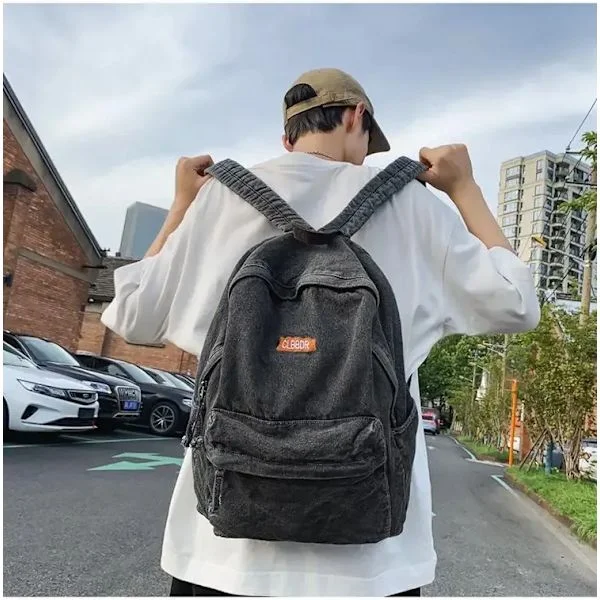 [RM] Denim Canvas Women's Travel Journal Bag 2022 New Fashion Women's Backpack Leisure Vintage Laptop Backpack~08460