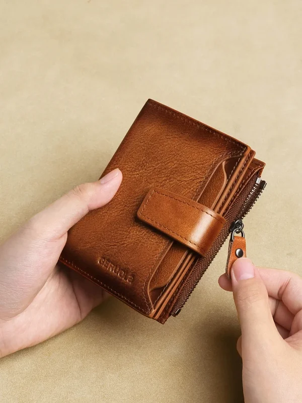 AliExpress - GERUOLA Portefeuille en cuir véritable pour homme, portefeuille pliable antivol avec blocage RFID vintage, fenêtre d'identification, 