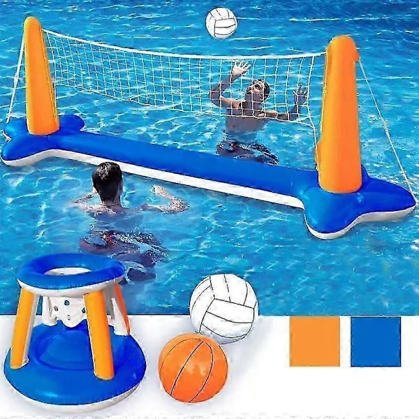 Pool Float Set, Volleybollnät Basketbollkorgar Bollar För Barn Och Vuxna, Vattenpolo Spel Poolleksak, Volleyboll Basketboll Poolleksak