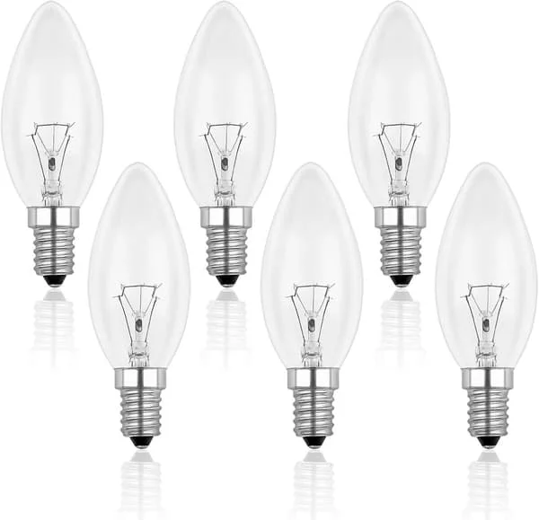 E14 40W Klar Glödlampa, Dimbar Glödlampa, Varmvit 2700K, 400lm, Flamma Glödlampa, E14 Edison Skruv Glödlampor, 6-pack - Perfet