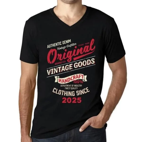 [LLC] Men's V-Neck T-Shirt Original Vintage Clothing Since 2025 - Original Vintage Clothing Since 2025 - Vintage T-Shirt Black Deep Black