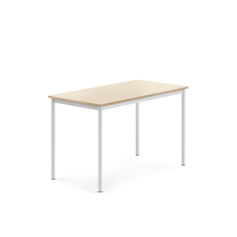 BORÅS Spisebord 120x70 cm, bjørk laminat, hvit stativ - Slitesterkt rektangulært bord for skole, barnehage - AJ Produkter