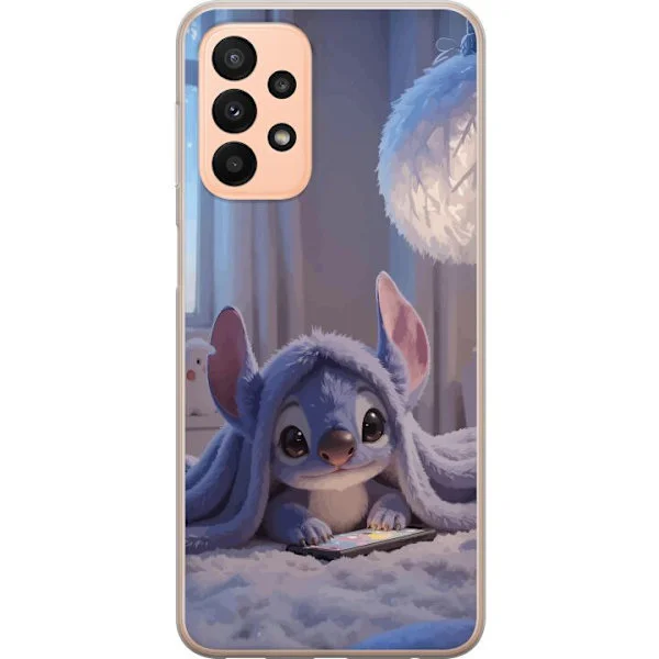 Kompatibelt Mobildeksel til Samsung Galaxy A23 5G Stitch under teppe kveldslys koselig blå design med varme lekenhet og drømmende følelse
