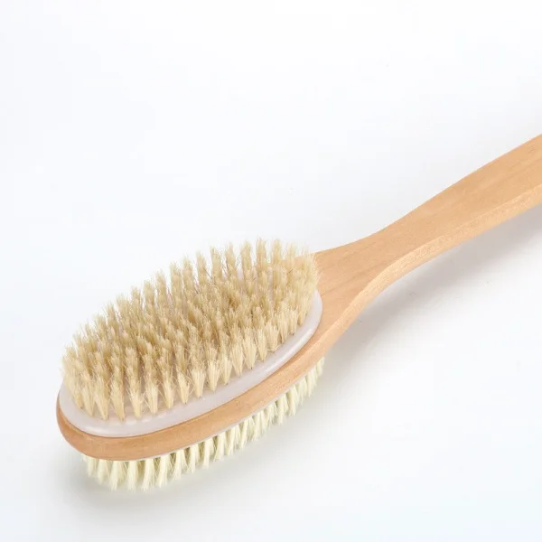 Ryggrengöringsborste för kropp, våt och torr badborste, ryggborste badborste exfolierande borste med 43 cm långt handtag