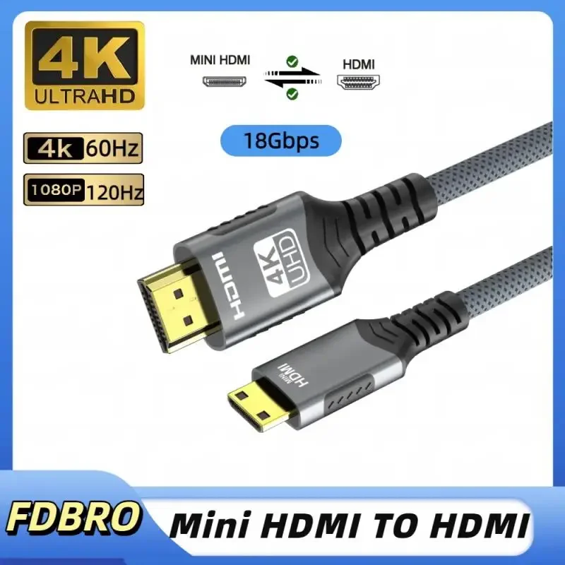 AliExpress - Câble Mini HDMI vers HDMI 4k HD 4K @ 60Hz 2K @ 120Hz, câble tressé haute vitesse compatible HDMI, cordon bidirectionnel 2.0 pour tablette