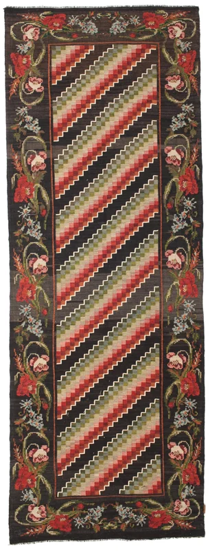 Rose Kelim Moldavia Teppich 132X366 Läufer Braun/Dunkelgrau Wolle