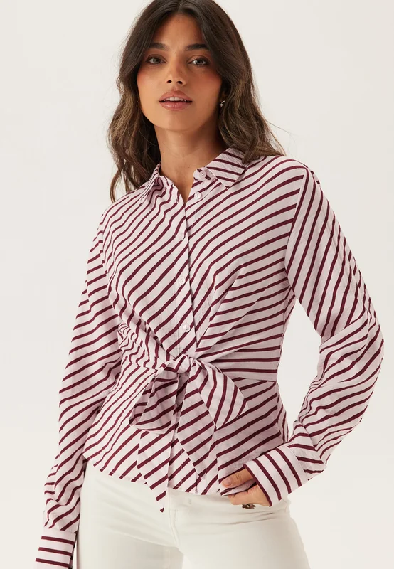 BUBBLEROOM - Tie Detail Shirt - Pink/Striped