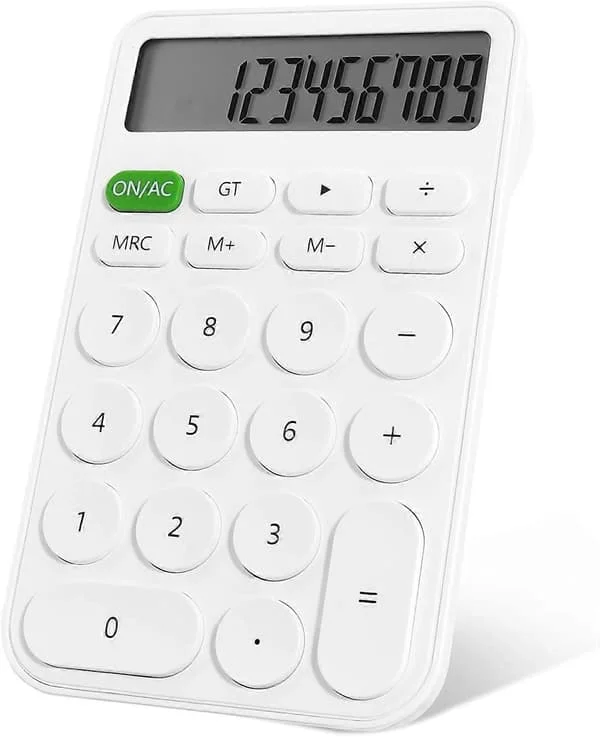 Skrivbordskalkylator för studenter, 12-siffrig LCD-skärm, grundläggande bordskalkylator för skola, kontor, hem, vit