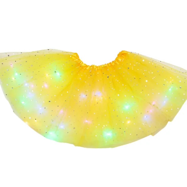 Halloween-tilbud Lysende LED-fluffy skjørt for jenter Lagdelt ballett-dans plissert skjørt til bursdag Gul