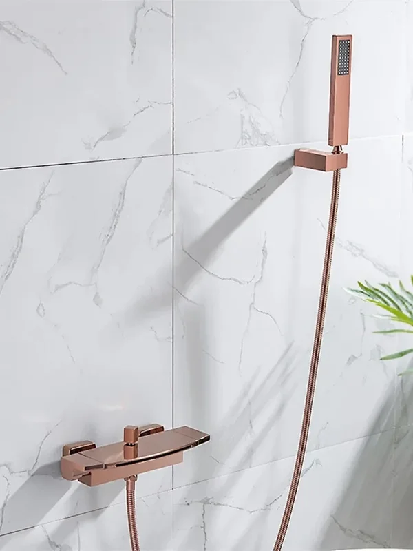 AliExpress - Tuqiu Rose Gold Bathtub Shower Faucet Set Brass Bathtub Faucet Hot & Cold Taps Mixer With Handheld Waterfall Bathtub Tap Black
