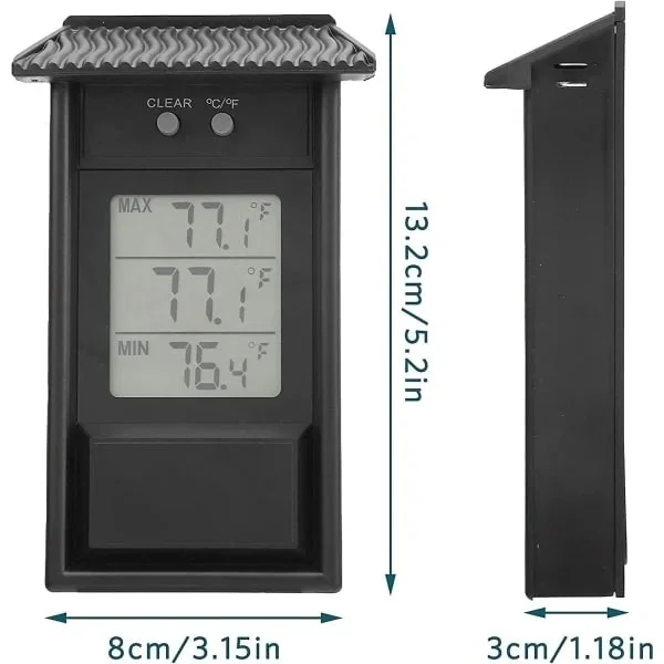 Greenhouse Thermometer, Max Min Digital Wall Thermometer, Waterproof Outdoor Thermometer for Indoor Outdoor Home Garden Greenhouse