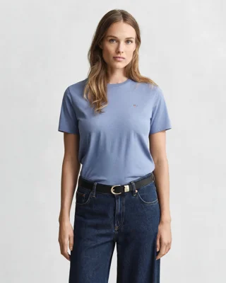 GANT - Klassisk t-skjorte med shield-logo til dame faded denim