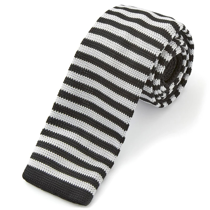 Corbata de punto sencilla de rayas negro y blanco for Men