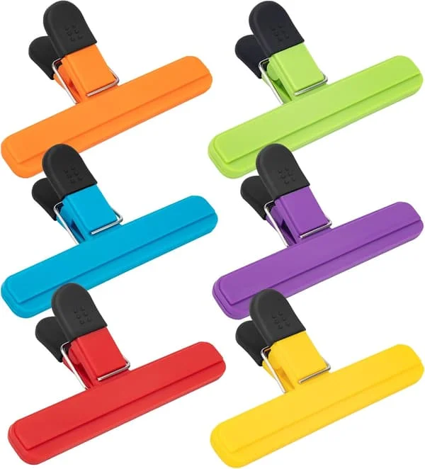 Chipsklyper, 6-pakning store matklyper, snackposeklype, kraftige forseglingsgrep i plast for matoppbevaring, hjem, kontor og mer (6 x 3,5 tommer)