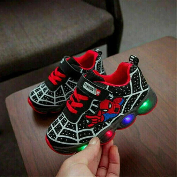 [RM]Spiderman LED Training Shoes Flashing Luminous Sneakers Kids Black