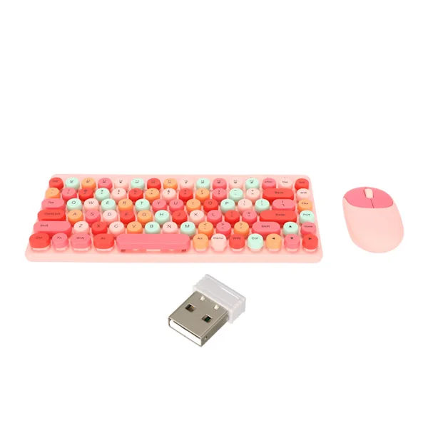 Trådlöst tangentbord och mus-combo 2,4 GHz trådlös mus 86 tangenter färgglatt tangentbordsset med USB-mottagare rosa