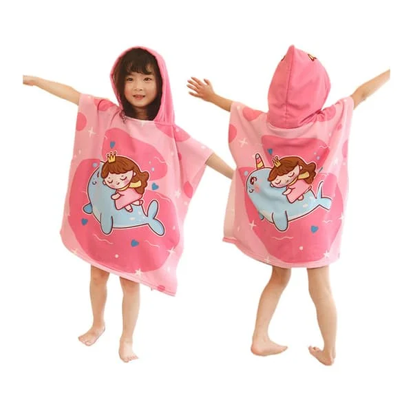 Badehåndkle Poncho med Hette for Barn Gutter Jenter Svømmeovertrekk Kappe Brukbar med Trykknapper