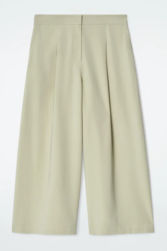 COS Women's Cropped Wide Leg Trousers in Green