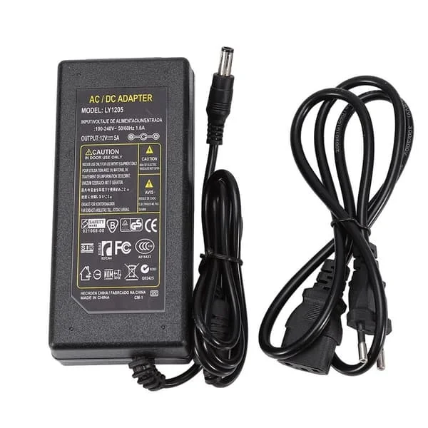 12V 5A Strømforsyning, AC 100V-240V til DC 12 Volt 60W Transformator med EU-plugg, 12V Adapter for 5050 3528 LED-stripe, LED-lys