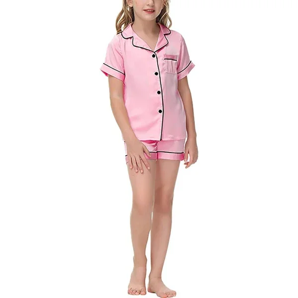 Silk Pyjamas for Kids, 2-Piece Short Sleeve Pyjama Set for Boys and Girls, Soft Sleepwear