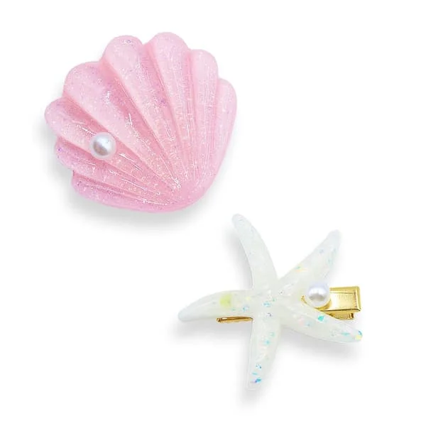 Sjöhäst, snäcka och pärla hårklämmor, konstgjord sjöjungfru-kostym hårnål prinsessdiadem för flickor kvinnor hårtillbehör (Rosa)