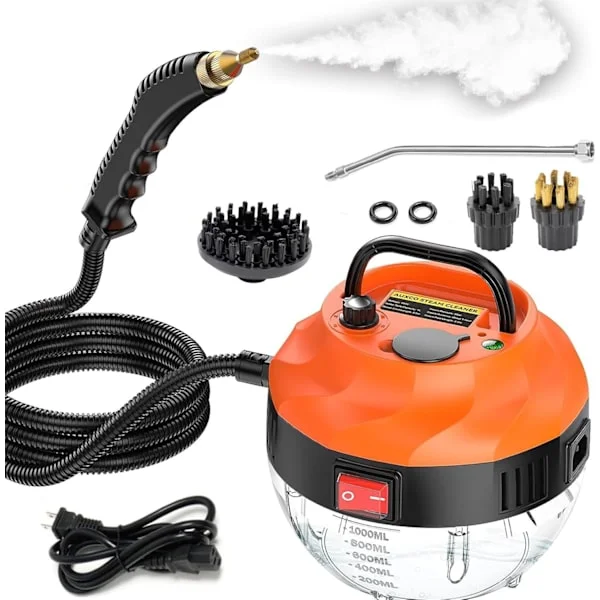 2500W Dampvasker, Høytrykksvasker for Rengjøring, Bærbar Håndholdt Dampvasker for Hjemmebruk, Dampvasker for Bildetaljering med 3 Børstehoder