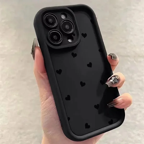 Svart Kärlek Hjärta Mjukt Matt Telefonfodral kompatibelt iPhone 17 Air 11 12 13 14 Pro 16E 7 8 Plus Skal kompatibelt iPhone 15 16 17 Pro Max Fodral