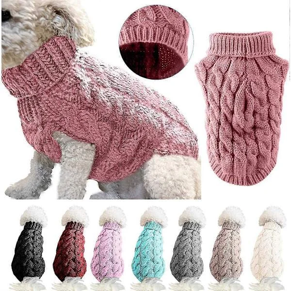 1 stk kjæledyr hund turtleneck strikket genser kåpe vinter varmere fortykning pullover strikkede klær heklet kåpe klær