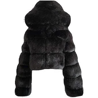 Faux Fur Frakke Kvinder Med Hætte Korte Bubble Frakker Fleece Korte Varme Jakker Plus Size Vinterfrakker Til Kvinder Høj Kvalitet ( )