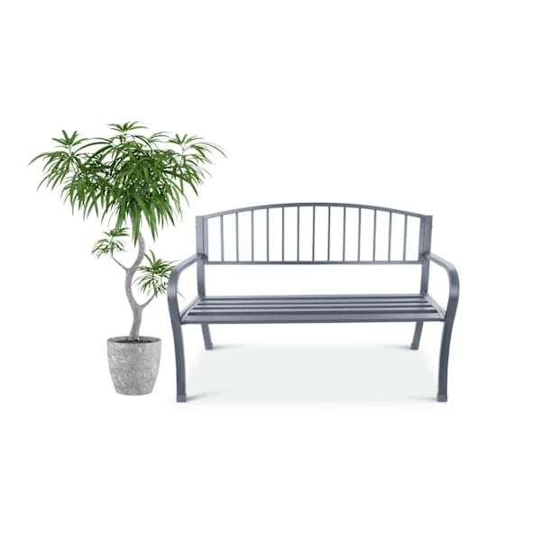 Trädgårdsbänk med ryggstöd, parkbänk för terrass och balkong, metallkonstruktion, grafit
