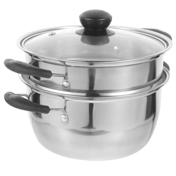 22 cm dampkoker for hjemmekjøkkenbruk, kasserolle med lokk, anti-overløpsdesign og glasslokk, rustfritt stål kasserolle med ergonomisk varmehåndtak