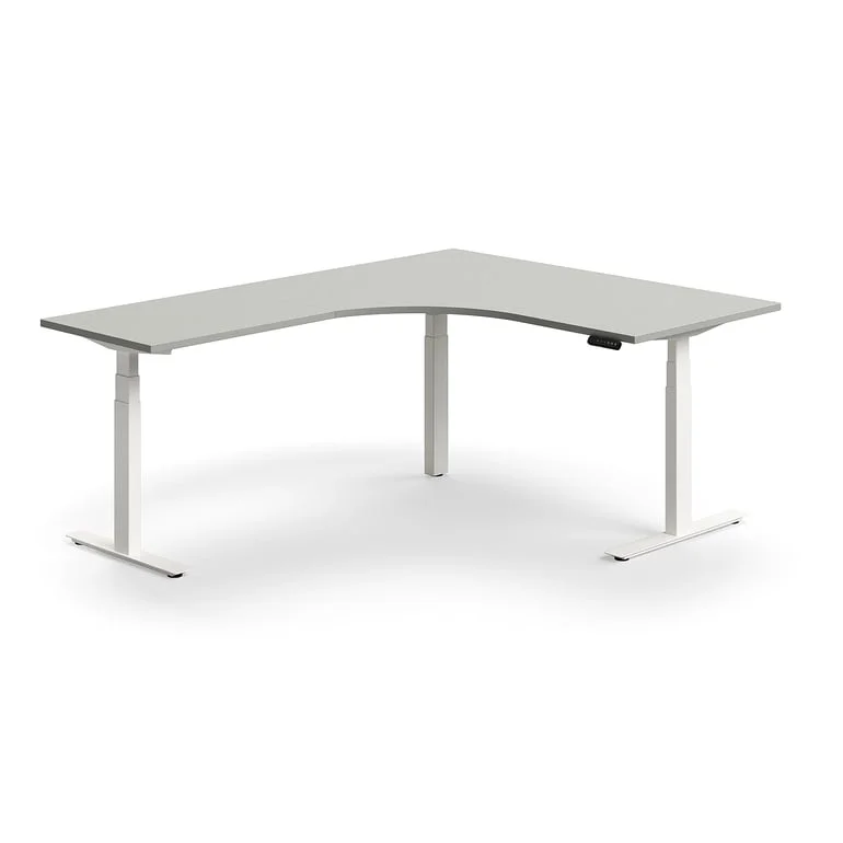 Standing desk QBUS, dual motor, L-shaped, 1600x2000 mm, white frame, light grey