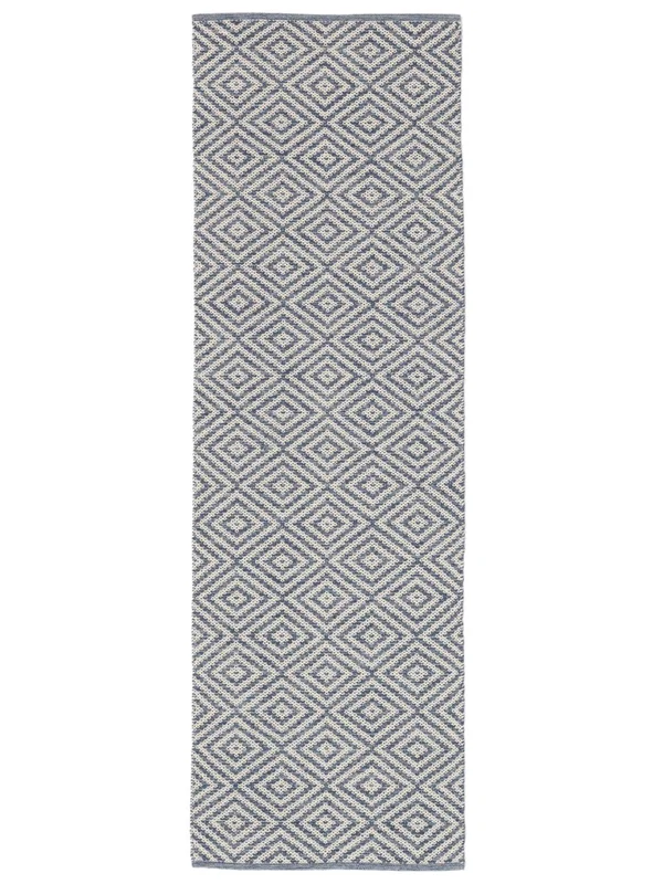 Solveig 80X250 Piccolo Blu/Bianco Passatoia Tappeti Cotone Tappeto