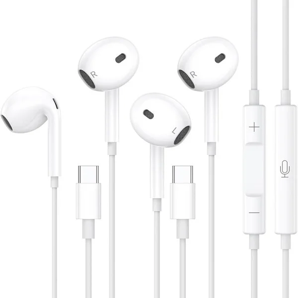 2-pak USB C-hovedtelefoner med ledning, in-ear-hovedtelefoner med ledning HiFi-stereohovedtelefoner med mikrofon og lydstyrkekontrol, til Samsung 