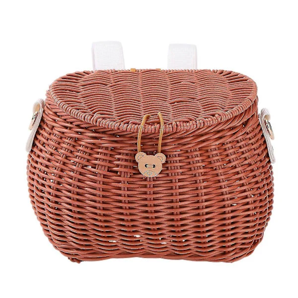 Hand-Woven Bicycle Basket Electric Scooter Storage Container Large Capacity Strong Load-Bearing Bicycle Handlebar Basket with Straps