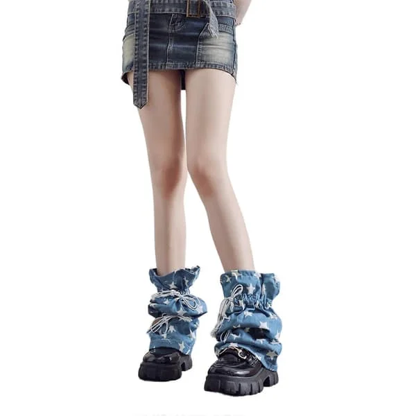 Dam Leggings med snörning Harajuku Girl Punk Vintage Stjärnmönster Jeans Leggings Utsvängda Vida Lösa Långa Strumpor CJY Big star thin model