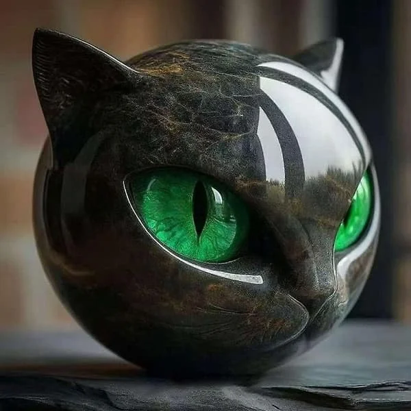 【BQ】Luxury Black Cat Stone Sculpture Black Obsidian Crystal Gemstone Cat Resin Cat Head