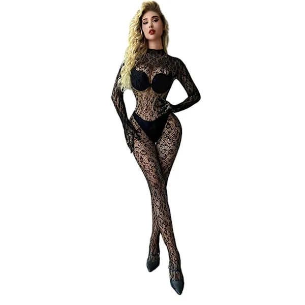 Fiskenett Bodysuit Bodystocking Undertøy Kvinner, Sexy Ettdelt Antrekk Eksotisk Undertøy Skrittløs Mesh Babydoll Bodysuit Svart